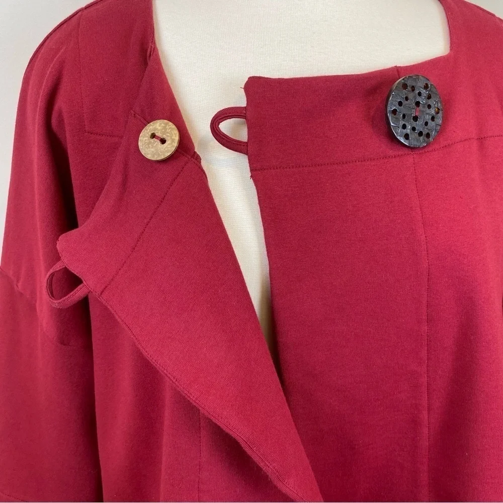 Neon Buddha Swing Jacket Deep Red Sz M Square Neck Oversized Cropped Wood Button - Picture 6 of 17